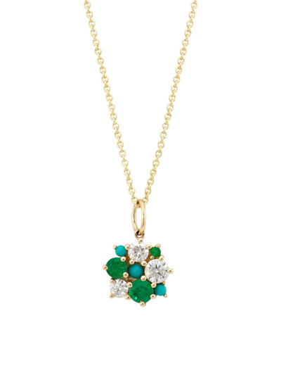 Shop Sydney Evan Women's 14k Yellow Gold & Multi-gemstone Cluster Pendant Necklace