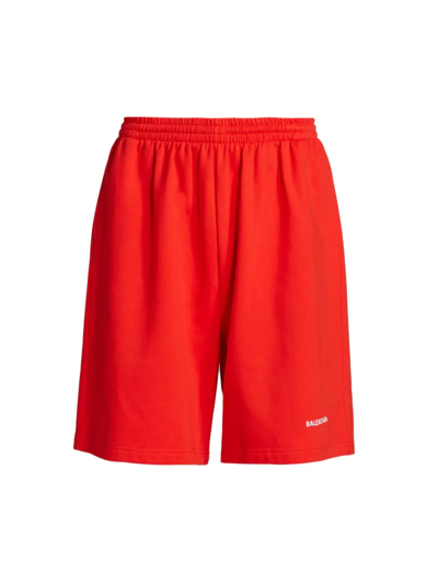 Shop Balenciaga Men's Wide-leg Logo Sweat Shorts In Bright Red White