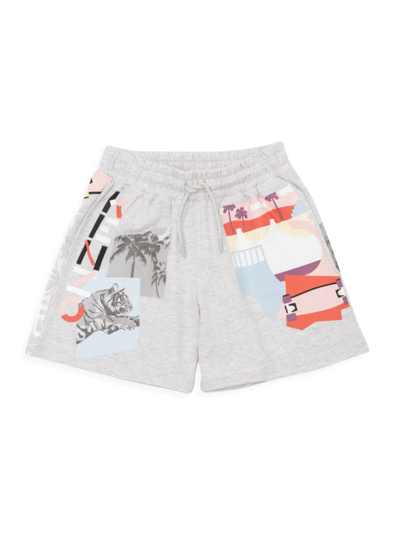 Shop Kenzo Little Girl's & Girl's Collage Print Fleece Shorts In Light Grey