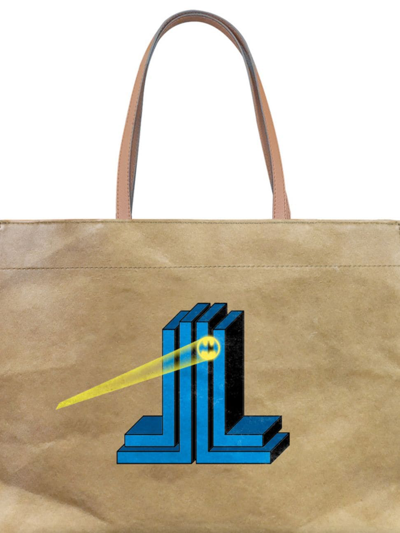 Shop Lanvin Men's  X The Batman Graphic-print Tote Bag In Natural Blue