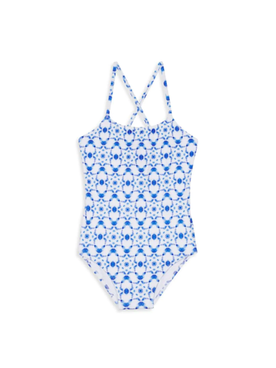 Shop Vilebrequin Little Girl's & Girl's Ikat Medusa One-piece Swimsuit In Blue