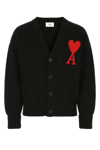 Shop Ami Alexandre Mattiussi Ami Ami De Coeur Heart Intarsia Cardigan In Black