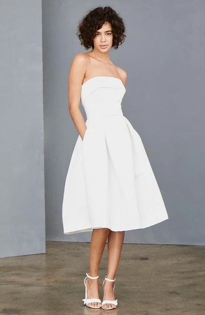 Shop Amsale Strapless Faille A-line Dress In Silk White