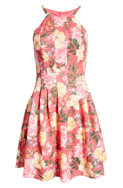 Vince Camuto Petite Floral-print Fit & Flare Dress In Pink