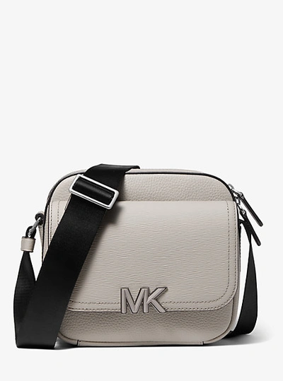 Shop Michael Kors Hudson Textured Leather Messenger Bag In Grey