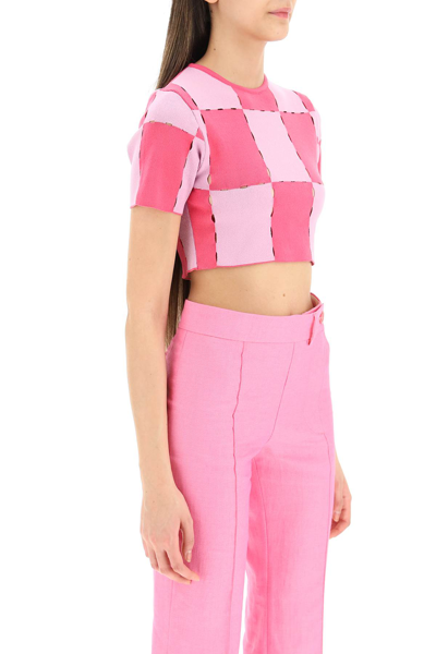 Shop Jacquemus 'la Maille Gelato' Crop Top In Pink,fuchsia