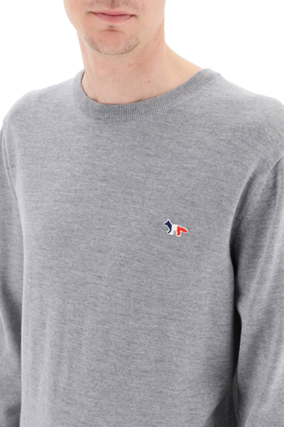 Shop Maison Kitsuné Tricolor Fox Patch Sweater In Grey