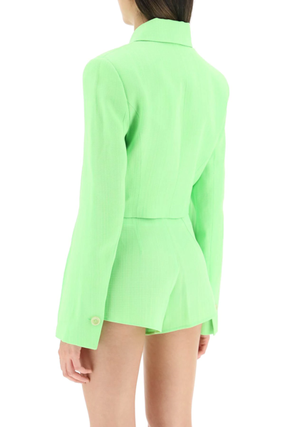 Shop Jacquemus 'la Veste Limao' Cropped Jacket In Green