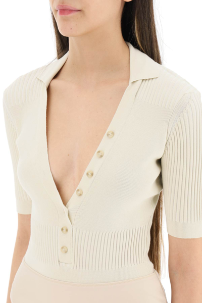 Shop Jacquemus 'le Body Yauco' Knit Bodysuit In Beige