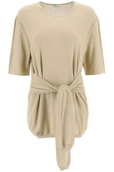 Shop Lemaire Cotton Sweater With Knot In Beige
