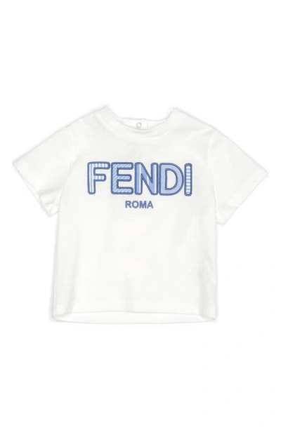 Shop Fendi Logo Embroidered T-shirt In White/ Blue