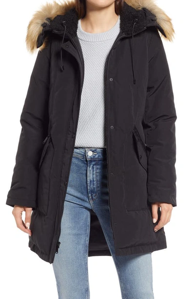 Shop Sam Edelman Hooded Down & Feather Fill Parka With Faux Fur Trim In Black