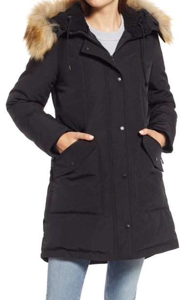 Shop Sam Edelman Hooded Down & Feather Fill Parka With Faux Fur Trim In Black