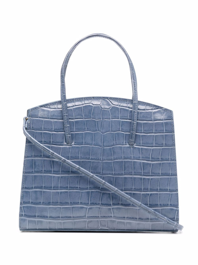 Shop Little Liffner Minimal Crocodile-embossed Mini Tote Bag In Blau