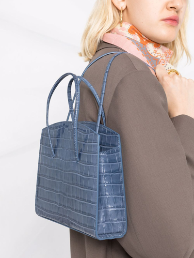 Shop Little Liffner Minimal Crocodile-embossed Mini Tote Bag In Blau