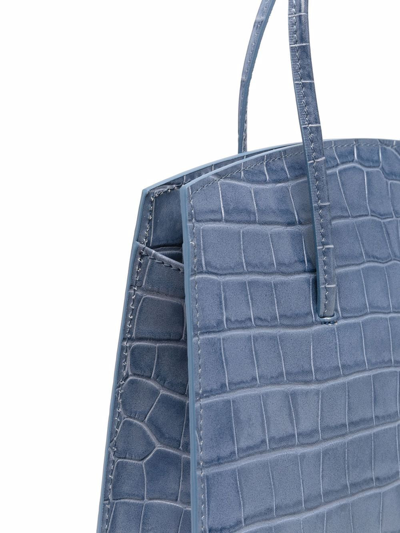 Shop Little Liffner Minimal Crocodile-embossed Mini Tote Bag In Blau