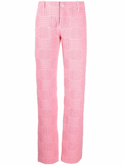 Shop Bottega Veneta Intrecciato-effect Straight-leg Trousers In Rosa