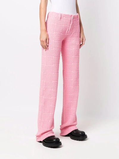 Shop Bottega Veneta Intrecciato-effect Straight-leg Trousers In Rosa