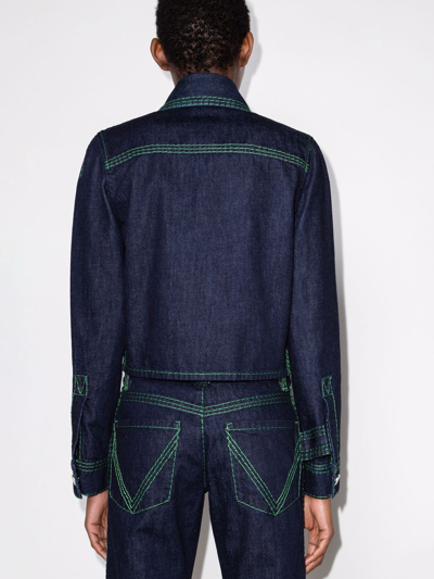 Shop Bottega Veneta Contrast-stitch Cropped Denim Shirt In Blue