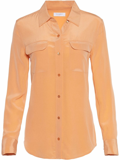 Shop Equipment Signature Slim Silk Shirt In Orange