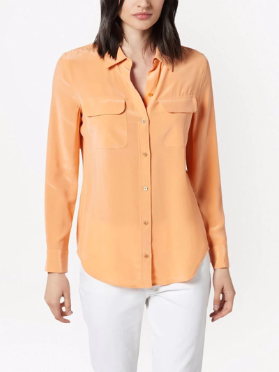 Shop Equipment Signature Slim Silk Shirt In Orange