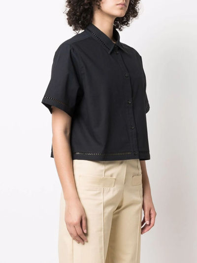 Shop Yves Salomon Leather-embroidery Cropped Shirt In Blau