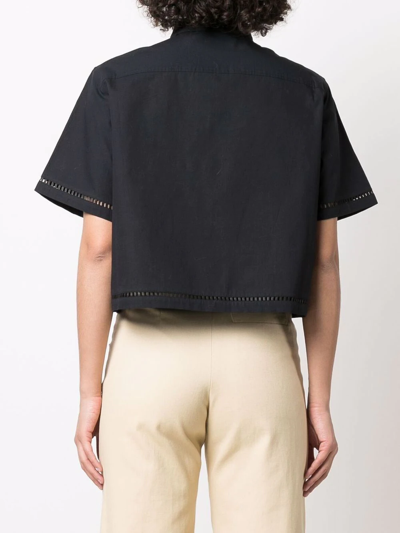 Shop Yves Salomon Leather-embroidery Cropped Shirt In Blau