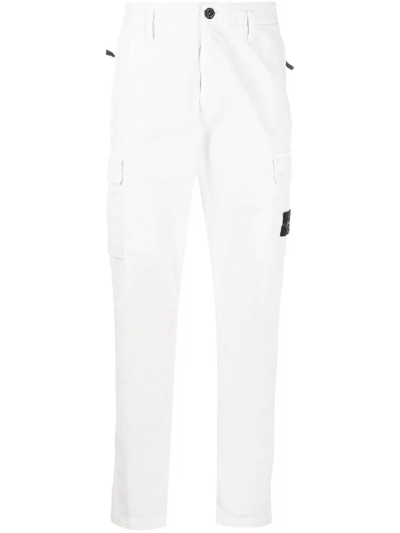 Shop Stone Island Compass-patch Straight-leg Trousers In Weiss