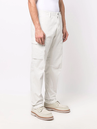 Shop Stone Island Compass-patch Straight-leg Trousers In Weiss