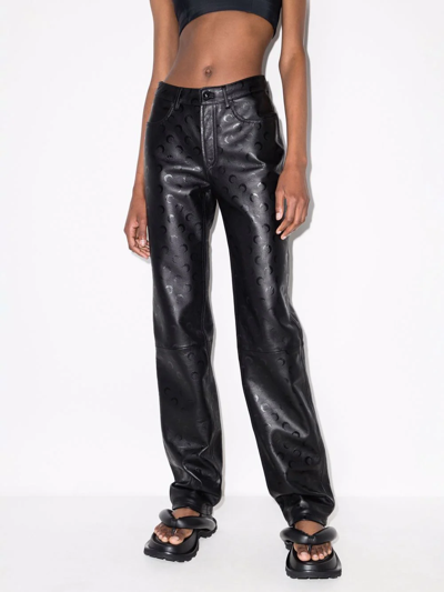 Shop Marine Serre Crescent Moon-print Leather Trousers In Black