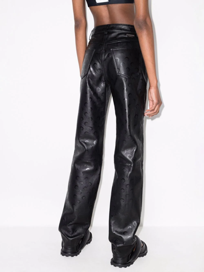 Shop Marine Serre Crescent Moon-print Leather Trousers In Black