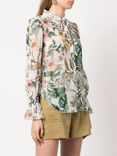 Shop Milly Lacey Jungle Print Shirt In White