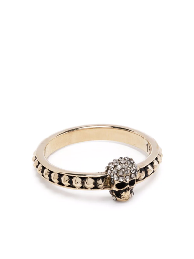Shop Alexander Mcqueen Skull Crystal-embellished Ring In Gold