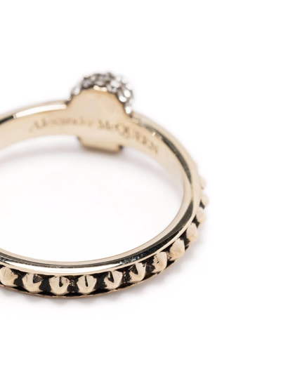 Shop Alexander Mcqueen Skull Crystal-embellished Ring In Gold
