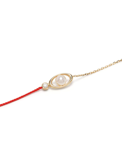 Shop Ruifier 18kt Yellow Gold Morning Dew Akoya Pearl And Diamond Chain Bracelet In Red