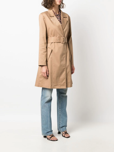Shop Liu •jo Belted Pleated Trench Coat In Nude