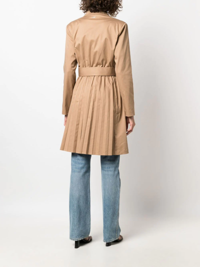 Shop Liu •jo Belted Pleated Trench Coat In Nude