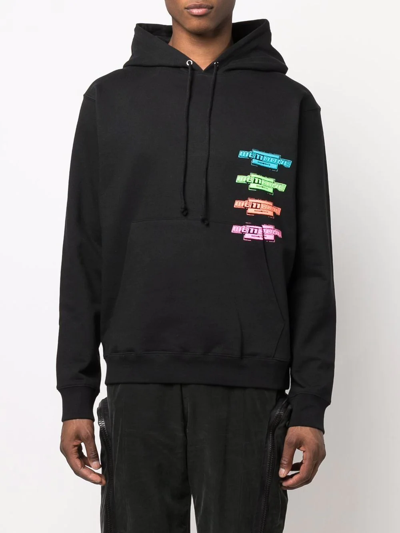 Shop We11 Done Multi-logo Cotton Hoodie In Schwarz