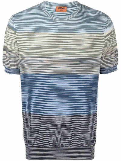 Missoni Gradient-effect Striped Cotton T-shirt In Blue
