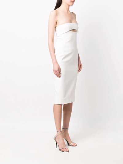 Saint Laurent Viscose Bustier Midi Dress In White
