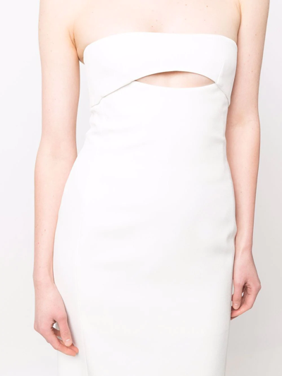 Saint Laurent Viscose Bustier Midi Dress In White