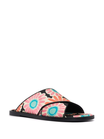 La Doublej Daisy-print Criss-cross Sandals In Black