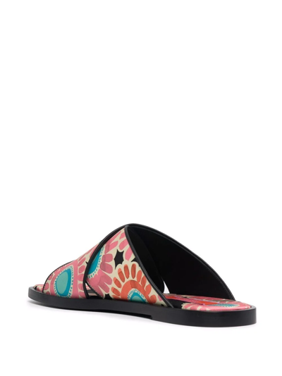 La Doublej Daisy-print Criss-cross Sandals In Black