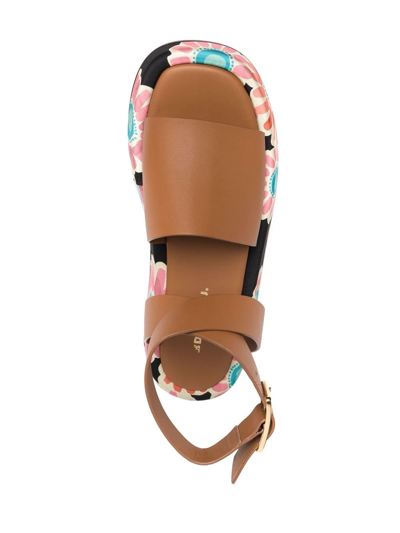 Shop La Doublej Daisy-print Chunky-sole Sandals In Brown