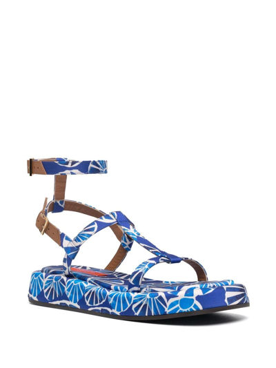 La Doublej Jazzy Printed Ankle-strap Sandals In Blue