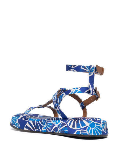 La Doublej Jazzy Printed Ankle-strap Sandals In Blue