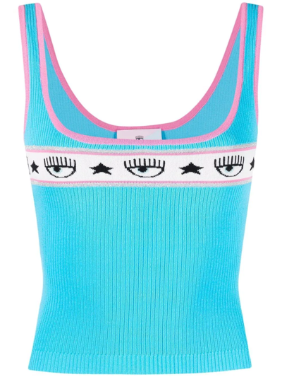 Shop Chiara Ferragni Eye-motif Knitted Vest Top In Blue