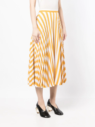 Pre-owned Maison Margiela 2018 Striped Pleated Skirt In Yellow