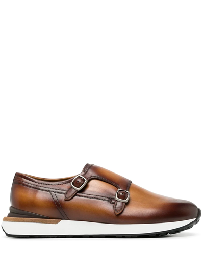 Shop Magnanni Buckle-fastened Slip-on Sneakers In Brown