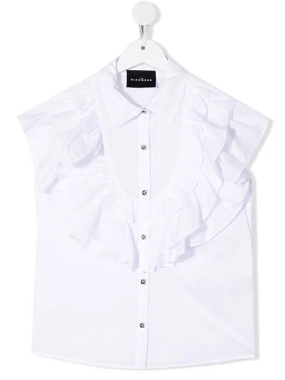 Shop John Richmond Junior Teen Ruffle-trimmed Sleeveless Shirt In White